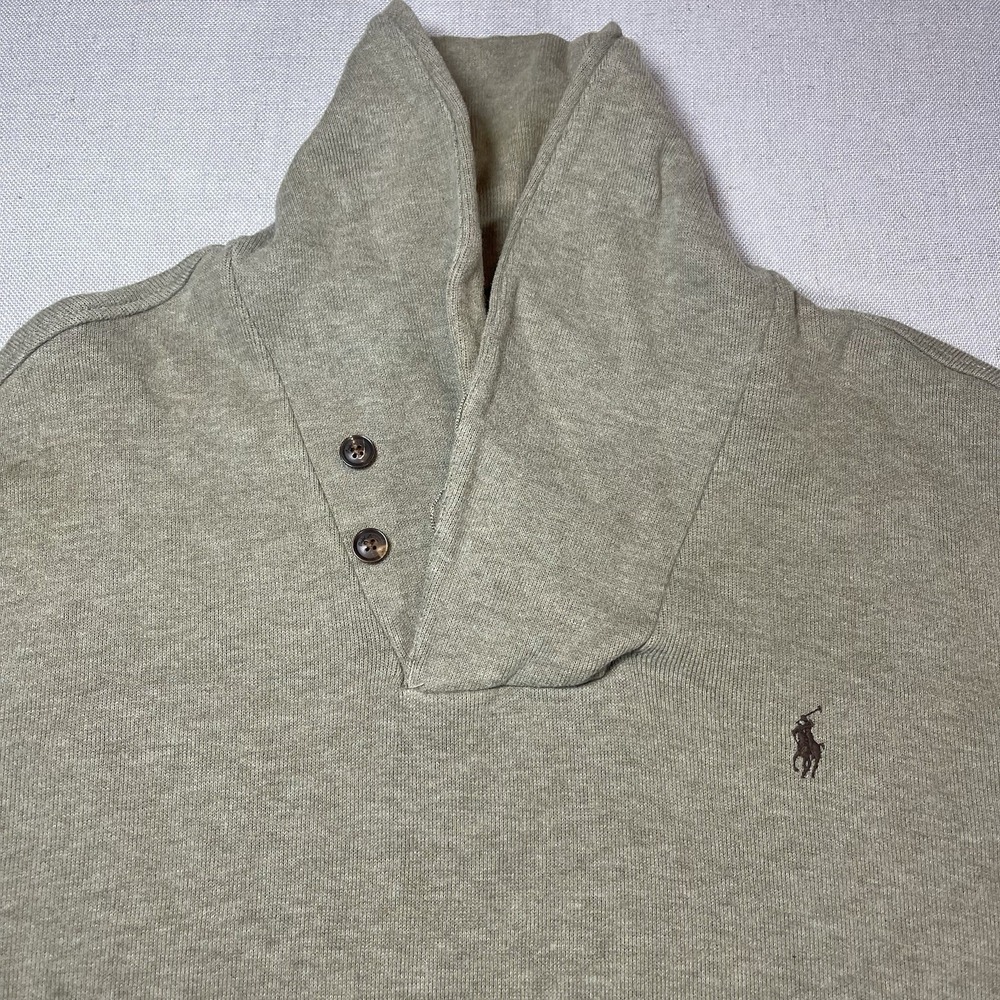 Polo Ralph Lauren Sweater Mens 2XL Green Cotton Shawl Collar Elbow‎ Patch Knit - Picture 2 of 10